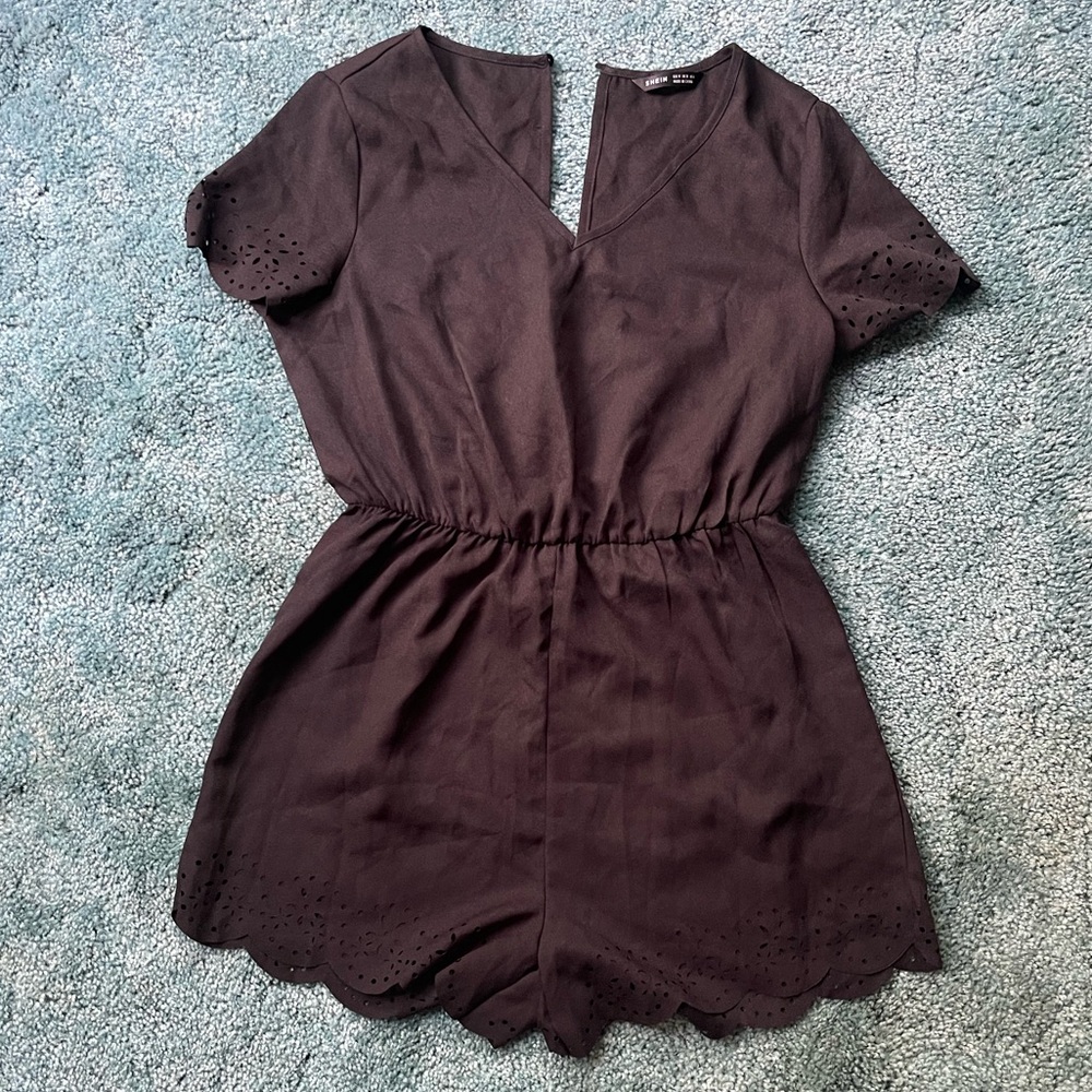 Shein M Scalloped Cut Out Black Romper